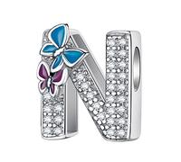 LNQOBU Complete A~Z Alphabet Charm Letter Beads Solid 925 Sterling Silver with Cubic Stones Flower Butterfly fits European Bracelets Necklace Women Jewelry Gift Options