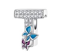 LNQOBU Complete A~Z Alphabet Charm Letter Beads Solid 925 Sterling Silver with Cubic Stones Flower Butterfly fits European Bracelets Necklace Women Jewelry Gift Options