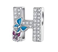 LNQOBU Complete A~Z Alphabet Charm Letter Beads Solid 925 Sterling Silver with Cubic Stones Flower Butterfly fits European Bracelets Necklace Women Jewelry Gift Options