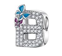 LNQOBU Complete A~Z Alphabet Charm Letter Beads Solid 925 Sterling Silver with Cubic Stones Flower Butterfly fits European Bracelets Necklace Women Jewelry Gift Options
