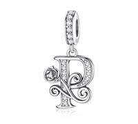 LNQOBU Complete A~Z Alphabet Charm Letter Beads, Solid 925 Sterling Silver with Cubic Stones Rose Alphabet Charm fits Pandora Bracelets Necklace Women Jewelry
