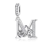 LNQOBU Complete A~Z Alphabet Charm Letter Beads, Solid 925 Sterling Silver with Cubic Stones Rose Alphabet Charm fits Pandora Bracelets Necklace Women Jewelry