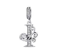 LNQOBU Complete A~Z Alphabet Charm Letter Beads, Solid 925 Sterling Silver with Cubic Stones Rose Alphabet Charm fits Pandora Bracelets Necklace Women Jewelry