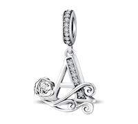 LNQOBU Complete A~Z Alphabet Charm Letter Beads, Solid 925 Sterling Silver with Cubic Stones Rose Alphabet Charm fits Pandora Bracelets Necklace Women Jewelry