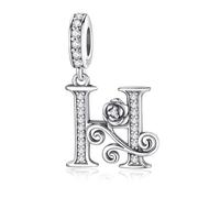 LNQOBU Complete A~Z Alphabet Charm Letter Beads, Solid 925 Sterling Silver with Cubic Stones Rose Alphabet Charm fits Pandora Bracelets Necklace Women Jewelry