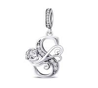 LNQOBU Complete A~Z Alphabet Charm Letter Beads, Solid 925 Sterling Silver with Cubic Stones Rose Alphabet Charm fits Pandora Bracelets Necklace Women Jewelry