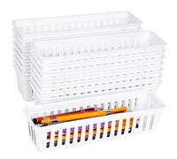 Lnrueg 16 PCS Slim Plastic Storage Baskets, White, 10.2 x 3.1 Inches, Multipurpose Organizing Baskets for Kitchen Pantry Bathroom Bedroom