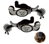 Lnrueg 2 Pcs Western Spurs, Cowboy Boot Spurs with Turnable Gear, Antique Copper and Brass Design with Engraved Trims, Retro Low Carbon Steel Horse Spurs, A, 0 Women/0 Men