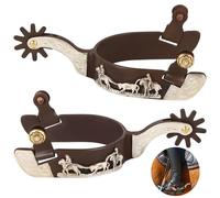 Lnrueg 2 Pcs Western Spurs, Cowboy Boot Spurs with Turnable Gear, Antique Copper and Brass Design with Engraved Trims, Retro Low Carbon Steel Horse Spurs, White, 0 Women/0 Men