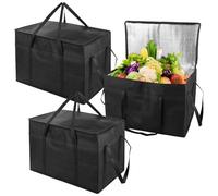 Lnrueg 3 PCS Insulated Food Delivery Bags, XXXL Pizza Cooler Bag, Thermal Hot Cold Carrier for Catering, Shopping, Groceries, Large Capacity Warmer Frozen Storage Totes for Picnic Camp