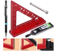 Lnrueg Small Square Tool - Precision Accurate Mini Carpenter Square with Fixed Angle Pin and 0.9mm Mechanical Pencil - Aluminum Alloy Triangle Ruler for Woodworking - 3.6 x 3.8 x 0.8 inches