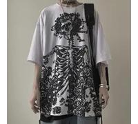 LNSIN Gothic Harajuku Skull T-shirt Korean Fashion Oversized Short Sleeve Tees Shirt Mall Goth Tops Grunge Clothes