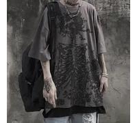 LNSIN Gothic Harajuku Skull T-shirt Korean Fashion Oversized Short Sleeve Tees Shirt Mall Goth Tops Grunge Clothes