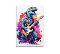 LNSIZH Animal Poster Anime Style, Watercolors, Dinosaurs Playing Guitar Poster Decorative Painting Canvas Wall Posters And Art Picture Print Modern Family Bedroom Decor Posters 08x12inch(20x30cm)
