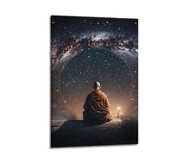 LNSIZH Buddhist Monks Meditating Under The Stars. Religious Poster Poster Decorative Painting Canvas Wall Posters And Art Picture Print Modern Family Bedroom Decor Posters 08x12inch(20x30cm)