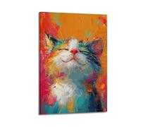 LNSIZH Oil Painting Simple Funny Animal Colorful Proud Kitten Poster Decorative Painting Canvas Wall Posters And Art Picture Print Modern Family Bedroom Decor Posters 24x36inch(60x90cm)
