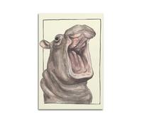 LNSIZH Simple Funny Animals Big Mouth Hippo in Photo Frame Decorative Painting Canvas Wall Posters And Modern Family Bedroom Decor 08x12inch(20x30cm)