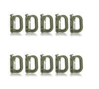LNSYSNS 10 Pcs Plastic Carabiner, D-Shaped Tactical Carabiner, Pom Ring Plastic D-Ring for Backpack, Army Green, for Camping, Fishing, Travelling