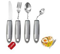 LNSYSNS Parkinson Cutlery, 4 Pieces Weighted Cutlery, Adaptive Cutlery Set with Non-Slip Handle, Ergonomic Eating Aids, Spoon, Knife, Fork, for Parkinson's, Hand Tremors