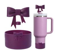 Lnulyaciy Bow Silicone Protective for Stanley Boot for 20/30/40Oz, 2 Pack for Stanley Cup Accessories Compatible 12-24Oz for Hydroflask Boot and More (Dark Purple Set)