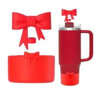 Lnulyaciy Bow Silicone Protective for Stanley Boot for 20/30/40Oz, 2 Pack for Stanley Cup Accessories Compatible 12-24Oz for Hydroflask Boot and More (Red Set)