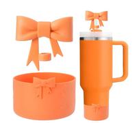 Lnulyaciy Bow Silicone Protective for Stanley Boot for 20/30/40Oz, 2 Pack for Stanley Cup Accessories Compatible 12-24Oz for Hydroflask Boot and More (Light Orange Set)