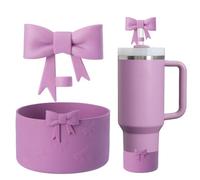 Lnulyaciy Bow Silicone Protective for Stanley Boot for 20/30/40Oz, 2 Pack for Stanley Cup Accessories Compatible 12-24Oz for Hydroflask Boot and More (Light Purple Set)