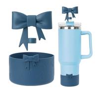 Lnulyaciy Bow Silicone Protective for Stanley Boot for 20/30/40Oz, 2 Pack for Stanley Cup Accessories Compatible 12-24Oz for Hydroflask Boot and More (Dark Blue Set)