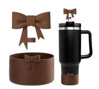 Lnulyaciy Bow Silicone Protective Stanley Boot for 20/30/40Oz, 2 Pack Stanley Cup Accessories Compatible 12-24Oz for Hydroflask Boot and More (Brown Set)