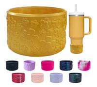 Lnulyaciy Flower Silicone Boot, for Stanley Cup 40/30/20 oz, Anti-Slip Silicone Boot for Cup Compatible Hydroflask Boot 12-24Oz and More Bottles 2.95in Bottom Protector (Gold)