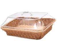 Lnwwrv Woven bread basket with lid, imitation rattan woven fruit basket, square bread basket, suitable for bakeries, cafes, picnics, kitchens