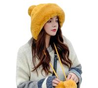 LNXLANXX Beanie Hats for Women Knitted Bobble Beanie Hat Cute Pom Pom Ball Skiing Furry Cap Winter Thicken Warm Knitted Cap Cold-Proof-Yellow