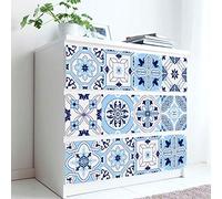 LNXSESN Elegant Blue White Floral Tile Stickers, PVC Material, Heat Resistant, Reusable, 10 Sheets of 20x20cm Square Tiles, Ideal for Kitchen Bathroom Ceramic Surfaces
