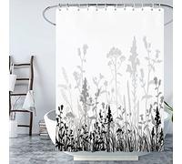 LNXSESN Shower Curtain Black Cream White Shower Curtains Mould Proof Resistant Washable Polyester Bathroom Curtains Quick Dry Shower Curtains Durable Wet Room Shower Curtain with 12 Hooks 180x180cm