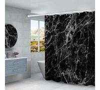 LNXSESN Shower Curtain Marble Black Shower Curtains Mould Proof Resistant Washable Polyester Bathroom Curtains Quick Dry Water Proof Durable Wet Room Shower Curtain with 12 Hooks 200x240cm