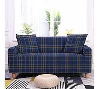 LNXSESN Sofa Covers Denim Blue Plaid Sofa Cover Soft Spandex Elastic Sofa Protector Machine Washable Couch Covers Modern Settee Covers Universal Thick Non Slip Sofa Protectors from Pets 3 Seater