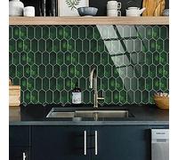 LNXSESN Tile Stickers Dark Green Elegant Stick on Tiles PVC Self Adhesive Wall Tiles Heat Resistant Peel and Stick Floor Tiles Kitchen Tile Stickers Bathroom Self Adhesive Tiles for Walls 12 pcs