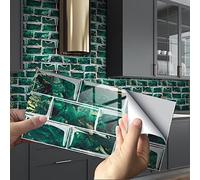 LNXSESN Tile Stickers Marble Emerald Green Stick On Tiles PVC Tile Stickers for Kitchen Heat Resistant Self Adhesive Tiles for Walls Waterproof Peel and Stick Floor Tiles Bathroom 30x15cm/32pcs