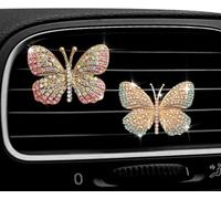 LNYMZD 2Pcs Blue and Pink Butterfly Car Air Freshener Vent Clips Rhinestone Crystal Car Aromatherapy Diffuser Vent Clips Air Freshener