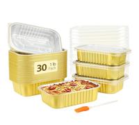 LNYZQUS 1lb Small Aluminum Pans With Lids 30 Pack, 16oz Foil Baking Tins Leftover Containers Takeout To Go Food Containers With PP Covers,Disposable Individual Pie Cake Pans Holders
