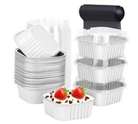LNYZQUS 5oz Mini Cake Tins With Lids 40 Pack, Aluminum Foil Muffin Pans Cupcake Cups,Small Disposable Ramekins Brownie Baking Pans Cupcake Containers Holders For Wedding Party-White