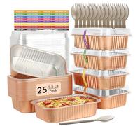 LNYZQUS 7” x 5” Small Aluminum Pans with Lids 25 Pack, 1.5lb Heavy Duty Foil Baking Tins To Go Containers,Individual Leftover Containers Baked Food Holders Boxes for Oven Grill-Champagne