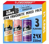Lo Bros Kombucha Drink - 3 x Fan Favourite Flavours - Sparkling Refreshing Soft Drink with Natural Ingredients and Live Cultures, Probiotic for Gut Health, Low Sugar, Vegan, Gluten Free - 24 x 250ml