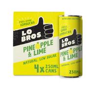Lo Bros Kombucha - Pineapple & Lime - Sparkling Refreshing Drink with Natural Ingredients and Live Cultures, Supports Gut Health, Low Sugar, Vegan, Gluten Free - 4 x 250ml