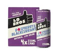 Lo Bros Kombucha - Raspberry & Blackcurrant - Sparkling Refreshing Drink with Natural Ingredients and Live Cultures, Supports Gut Health, Low Sugar, Vegan, Gluten Free - 4 x 250ml