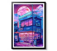 Lo-fi Ramen Shop Poster, Anime Illustration Print, Modern Wall Art, Moonlit Japanese Street Scene Decor, Nighttime Urban Gift, Archival Matte, A5 (Print Only) - 21x14.8cm