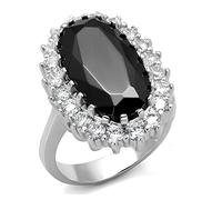 LO4094 - Rhodium Brass Ring with AAA Grade CZ in Black Diamond, Metal, No Gemstone