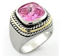 LOA667 - Rhodium Brass Ring with AAA Grade CZ in Rose, Size 7