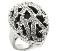 LOA943 - Rhodium Brass Ring with Semi-Precious Agate in Jet, Size 7