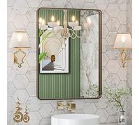 LOAAO 20”X30” Bronze Bathroom Mirrors for Vanity, Rounded Rectangle Brushed Bronze Metal Frame Mirror, Anti-Rust, Tempered Glass, Hangs Horizontally or Vertically